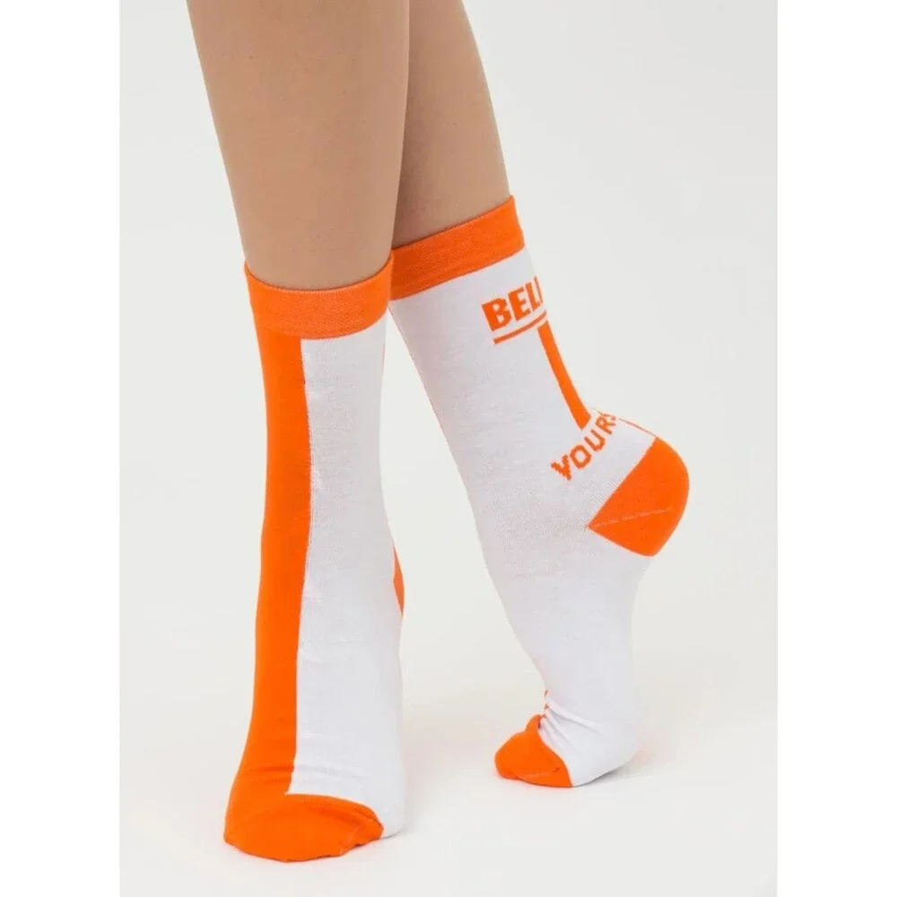 Women's socks, orange + white, size US 6–9